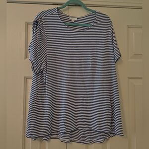 J. Jill Blue and White Striped Linen Top